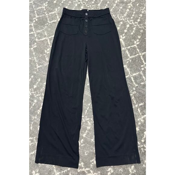 High Waisted Button Multiple Pockets Straight Leg Fleece Pants Size LARGE - Picture 3 of 8